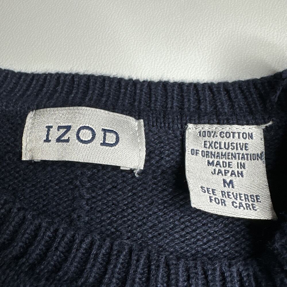 Vintage IZOD Sweater Mens Medium Navy Blue Textured Knit Crewneck Fisherman 90s - Picture 6 of 9